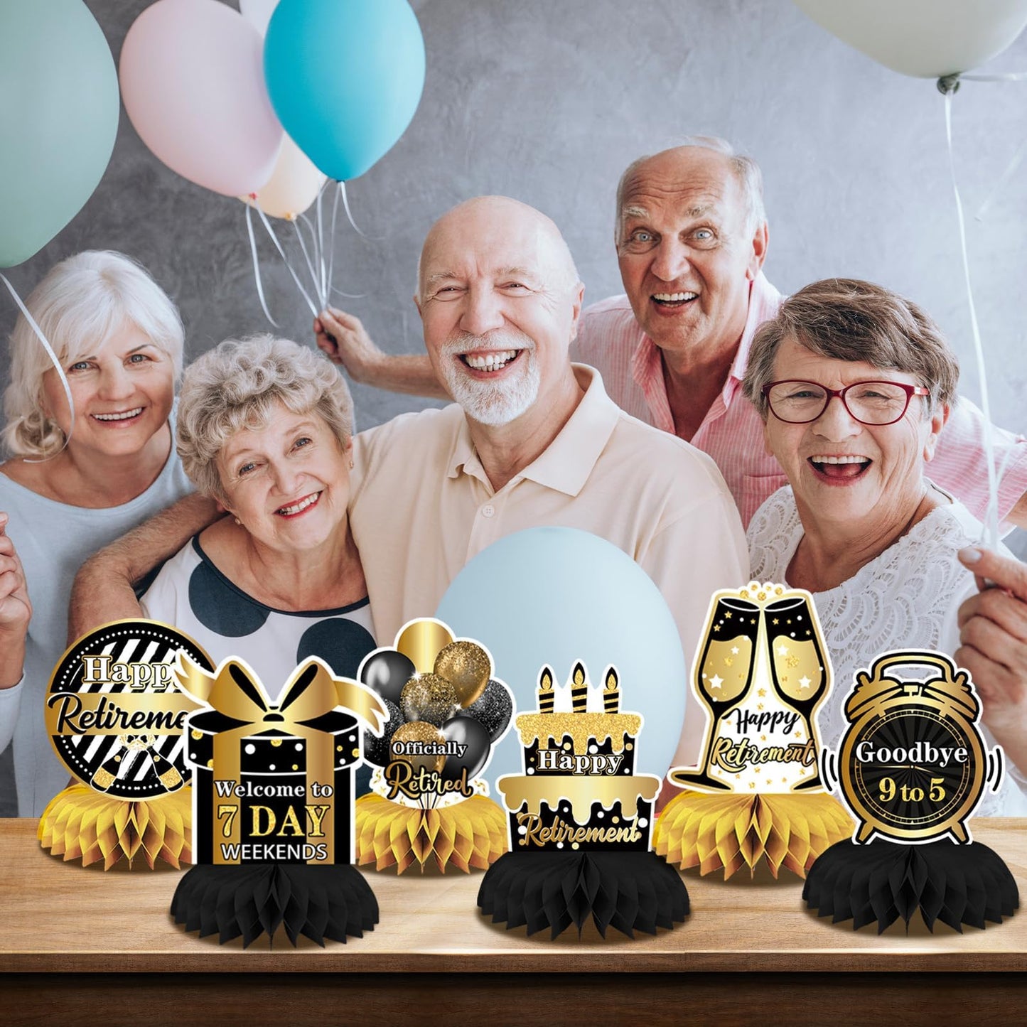 DTOFOOT 10 Pcs Retirement Party Decorations – Black and Gold Centerpieces for Men and Women