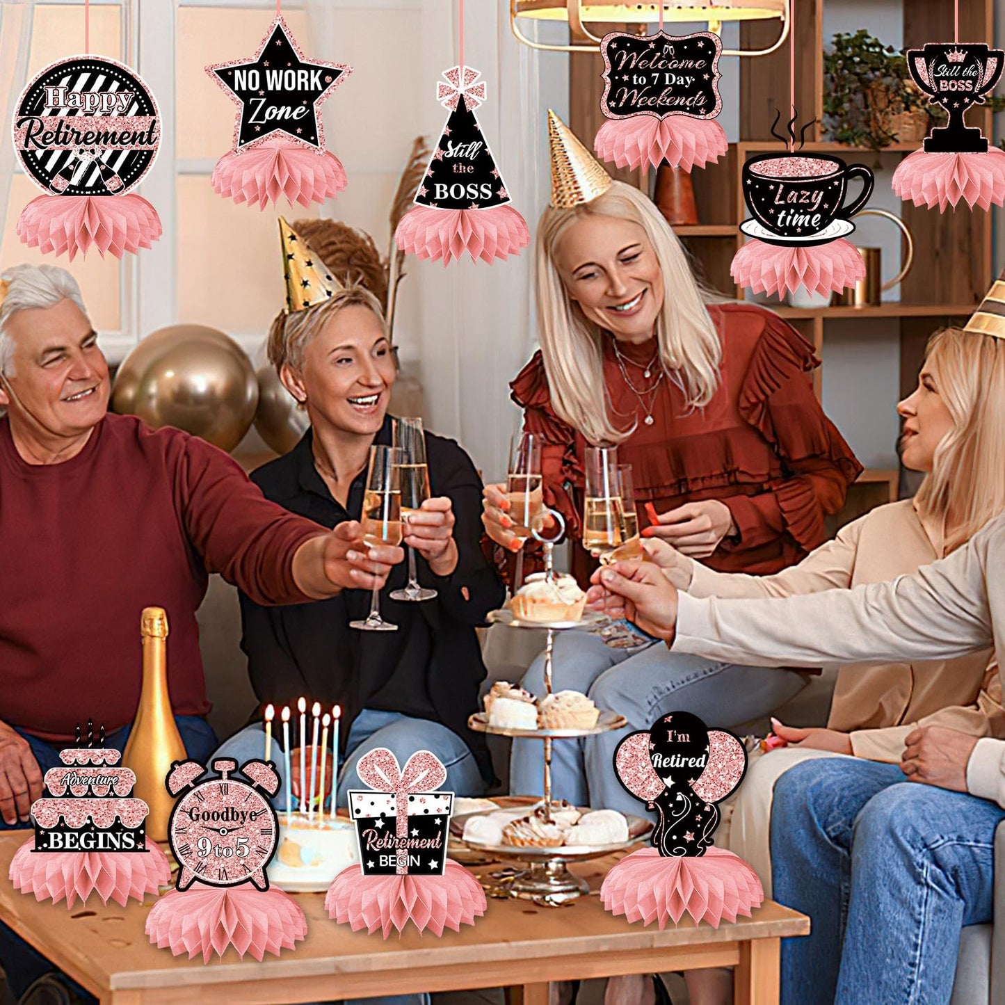 DTOFOOT 10 Pcs Retirement Party Decorations | Rose Gold Honeycomb Centerpieces
