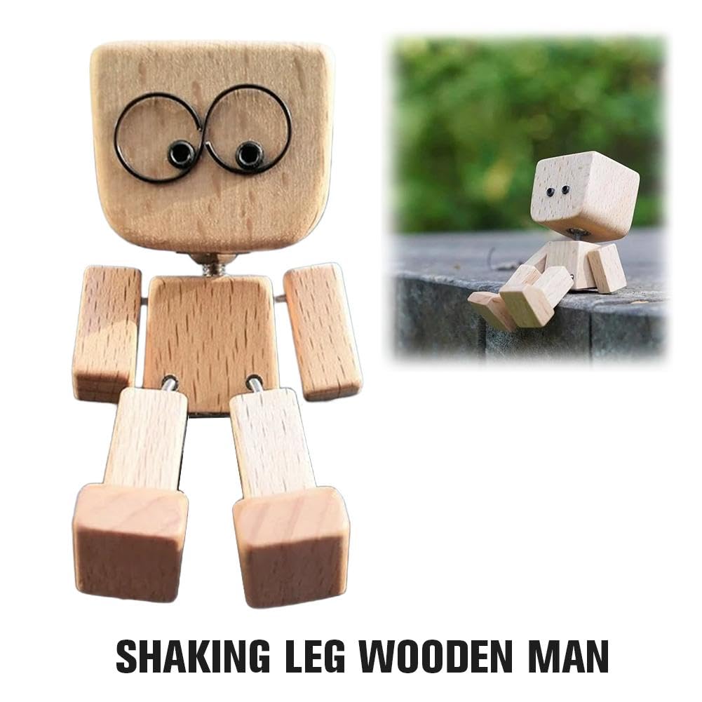DUARIHA Shaking Wooden Man Figurine — 12 Magnetic Expressions for Car & Desk Decor