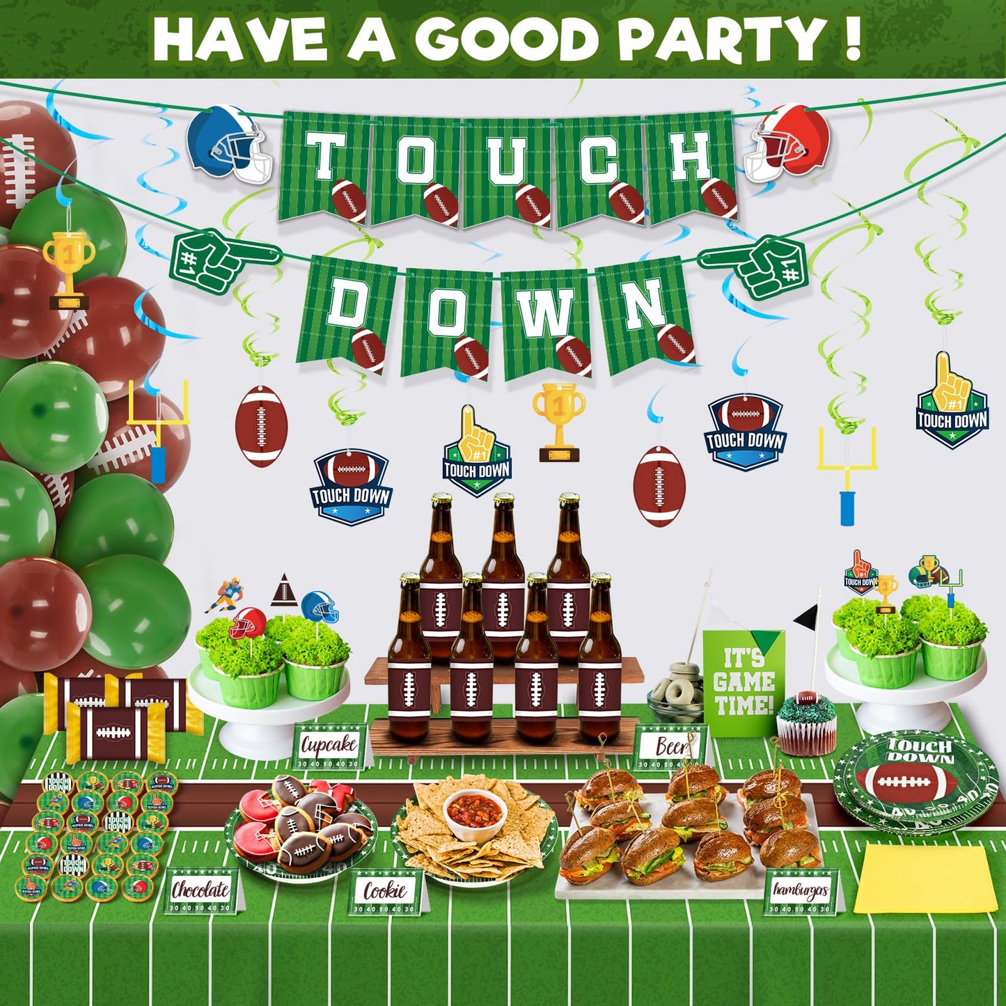 Duchong 168 Pcs Football Party Decorations – Gameday Tableware, Balloons & Banner