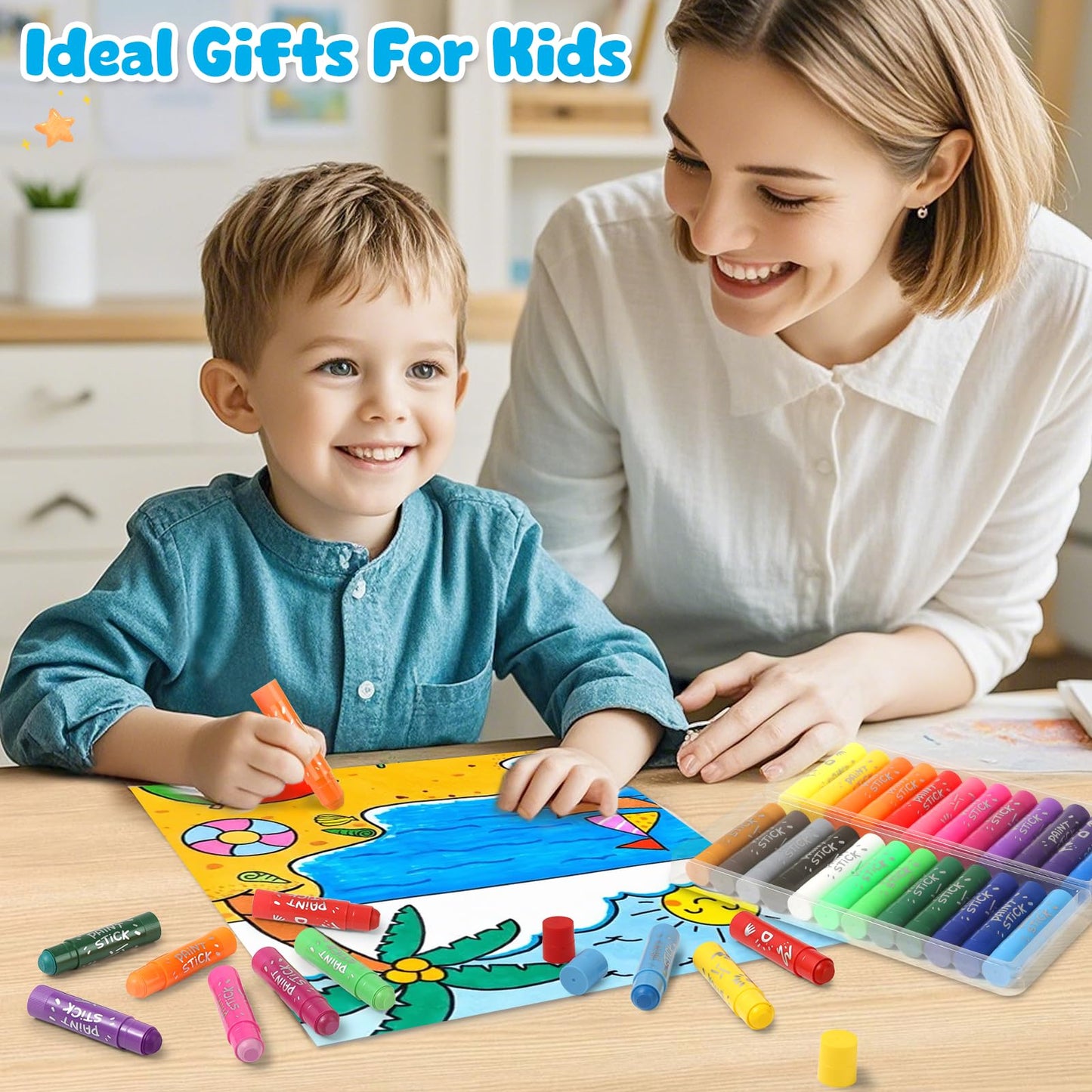Duchong Tempera Paint Sticks – 24 Washable Colors for Kids, Quick-Dry Art Supplies