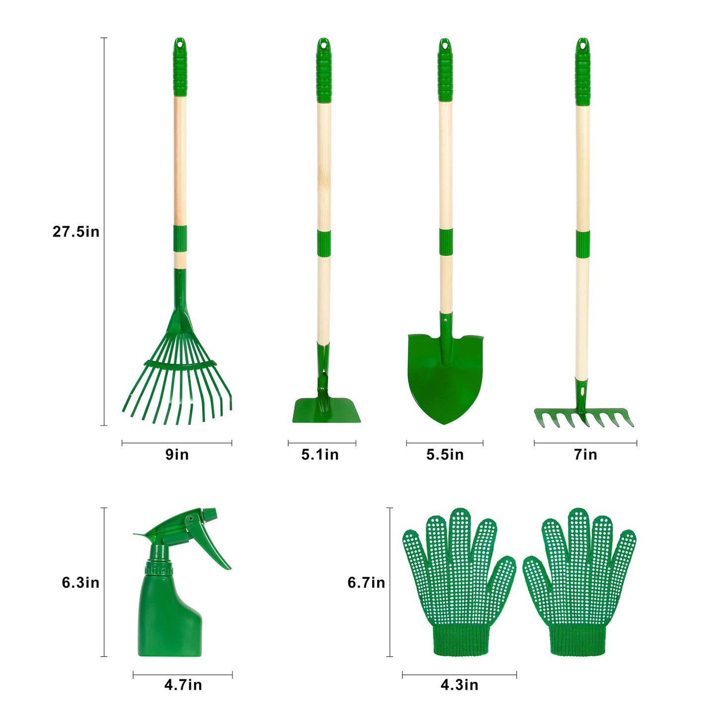 Duckura Kids Gardening Tools Set – 6-Piece Garden Tool Set for Kids (Shovel, Rake, Hoe, Leaf Rake, Gloves, Spray Bottle)