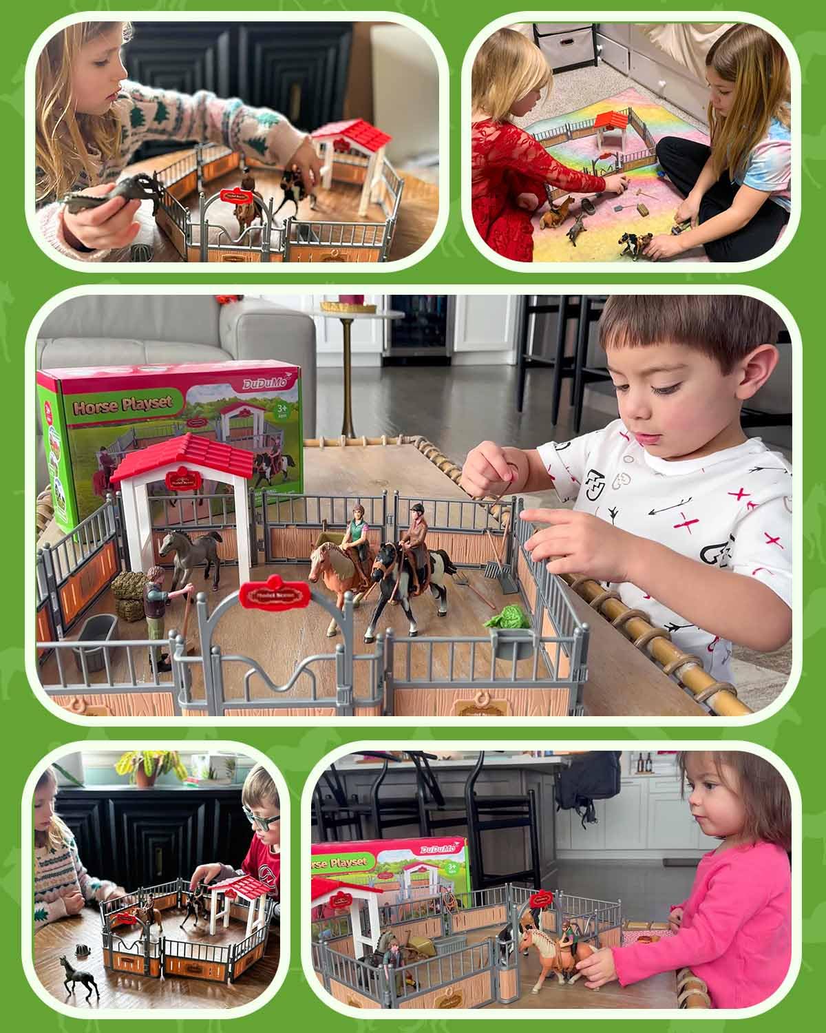 DuDuMo Horse Stable Playset – 3 Horses & 2 Riders for Kids