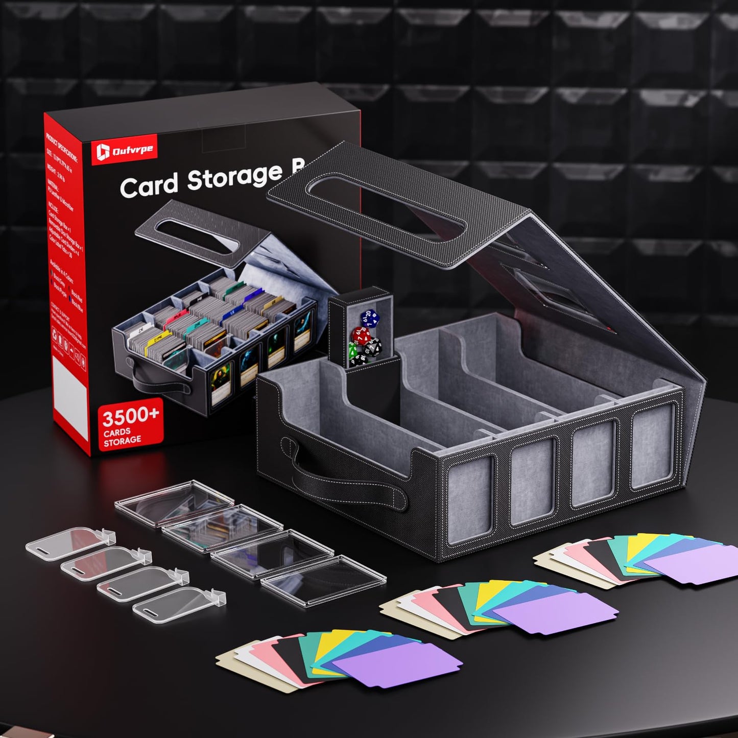 Dufvrpe Trading Card Storage Box – 3500+ Cards, Magnetic Lid, Display Slots, Dice Box