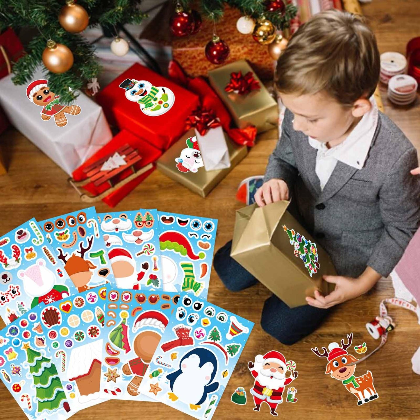 DUJAA 32 Sheets Christmas Stickers for Kids – Mix & Match Holiday Craft Set