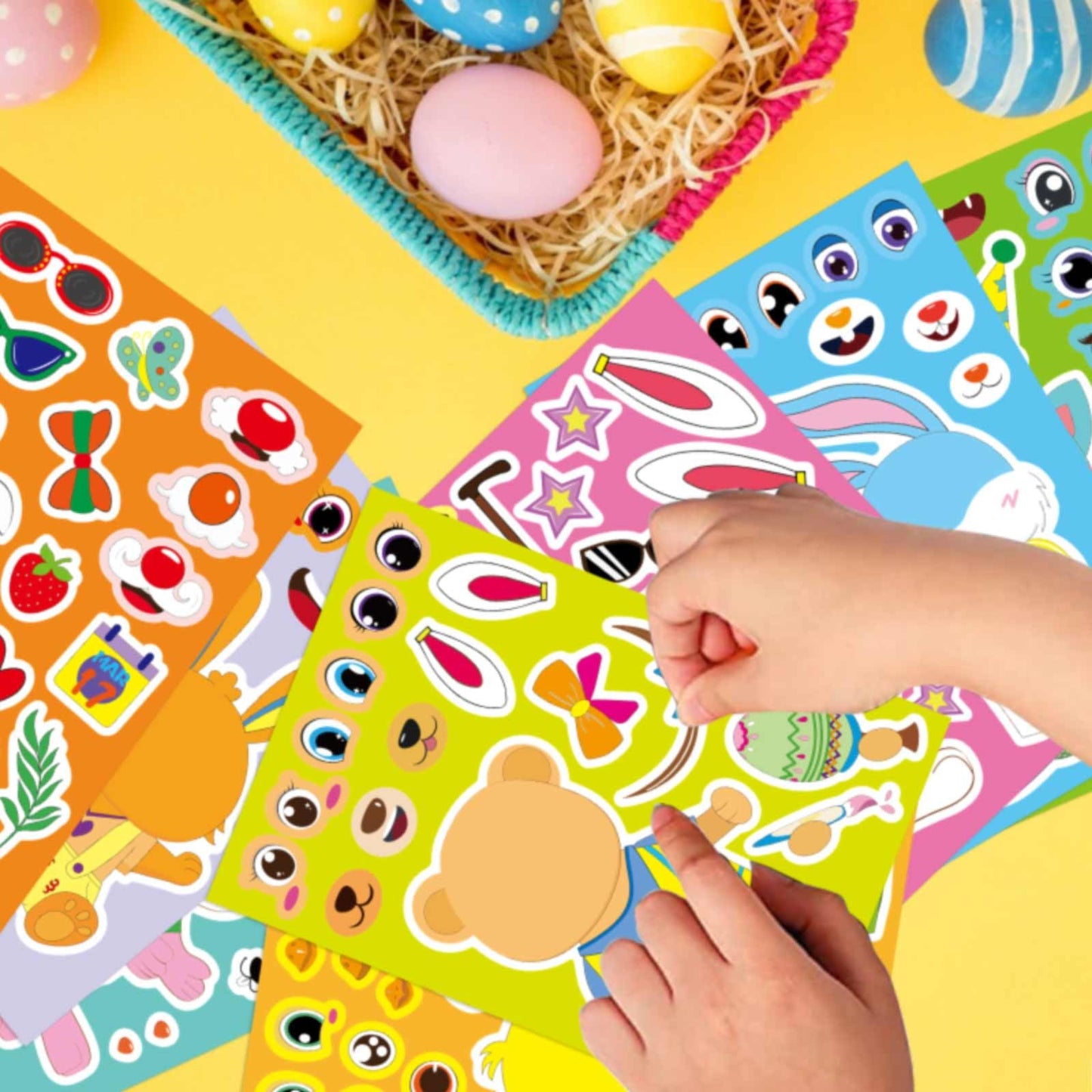DUJAA 40Pcs Easter Stickers for Kids – Make Your Own Animal Faces, Bunny, Chick, Lamb | Easter Party Favors