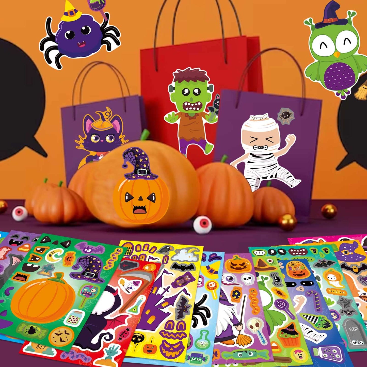 DUJAA 24 PCS Halloween Make a Face Stickers – Mix & Match for Kids