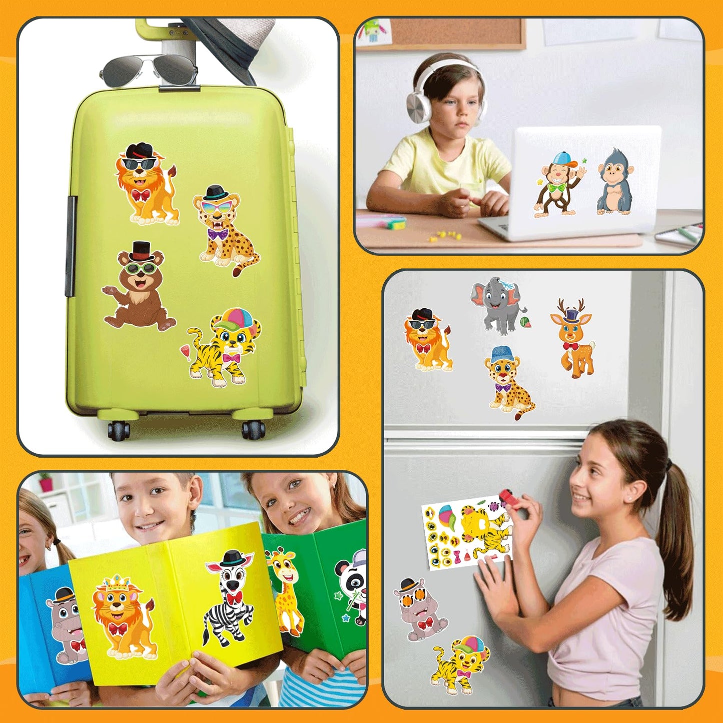 DUJAA 48 Sheets Safari Animal Stickers – Make-Your-Own Faces for Kids