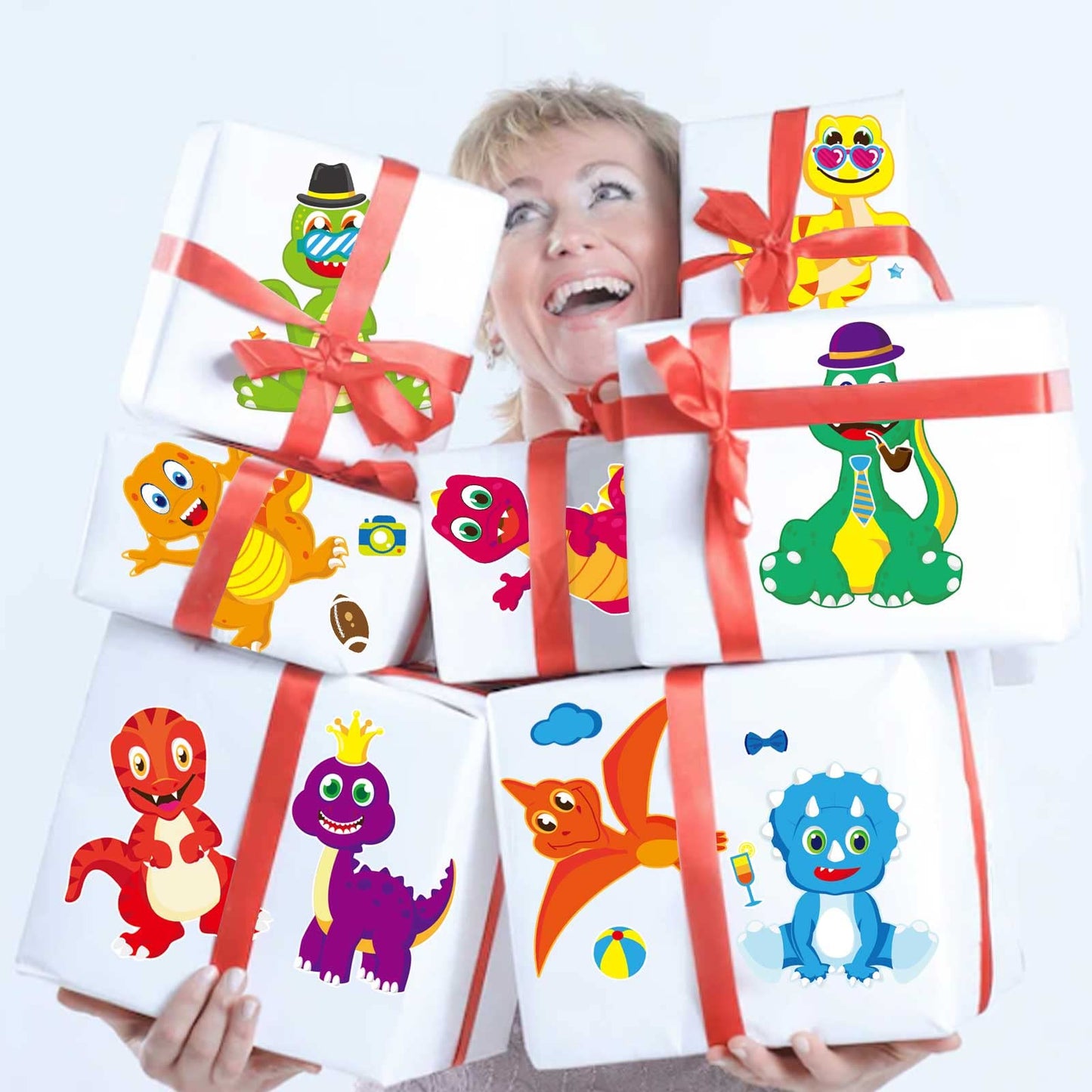 DUJAA 27-Sheet Dinosaur Stickers – DIY Dino Faces for Kids & Party Favors