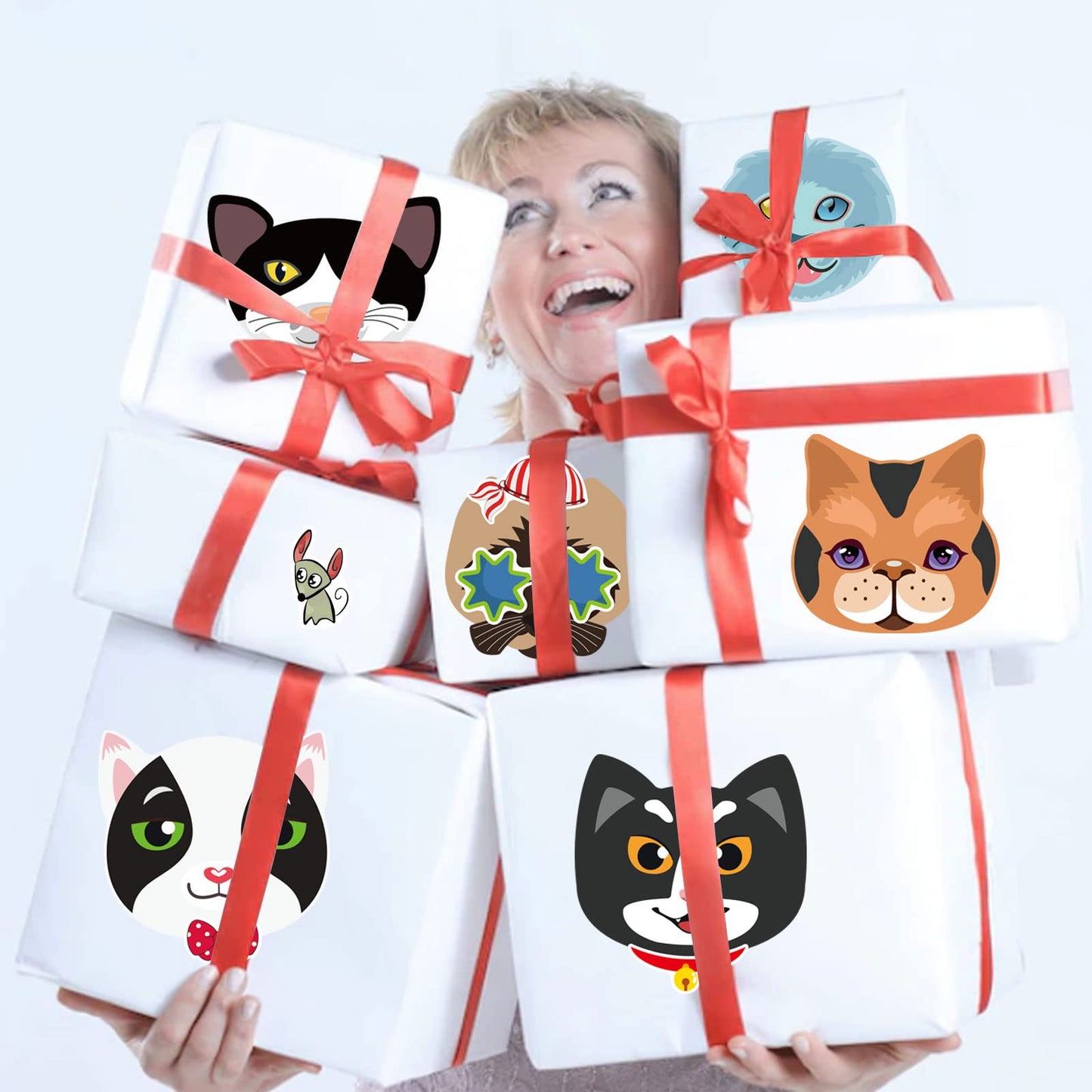 DUJAA 24 Cat Face Stickers – DIY Kitty Sticker Kit for Kids, Classroom, Gifts