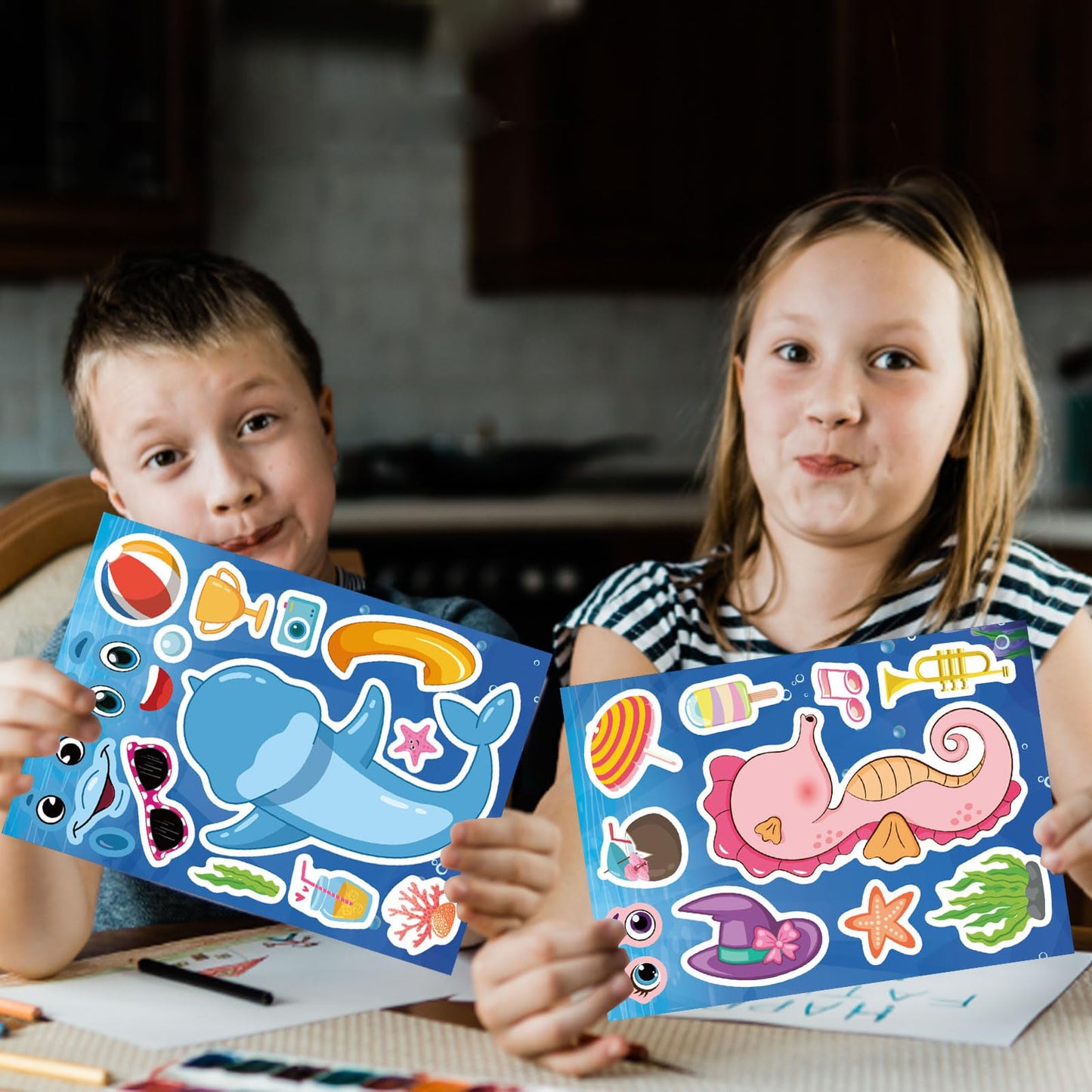 DUJAA 24 Sheets Ocean Stickers for Kids — Mix & Match Sea Creature Faces