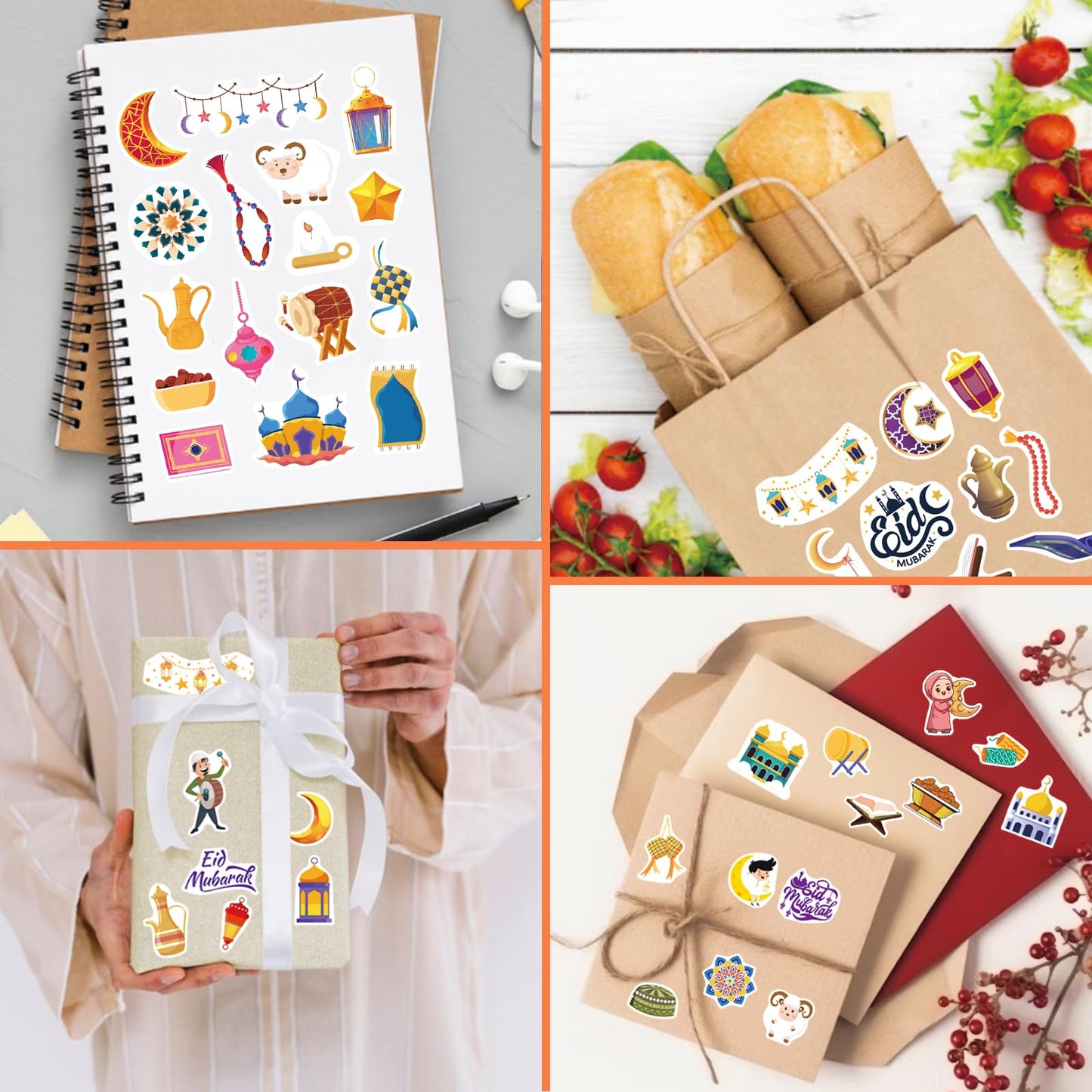 DUJAA 351PCS Eid Mubarak Theme Stickers – Ramadan Kareem Islamic Sticker Sheets for Kids
