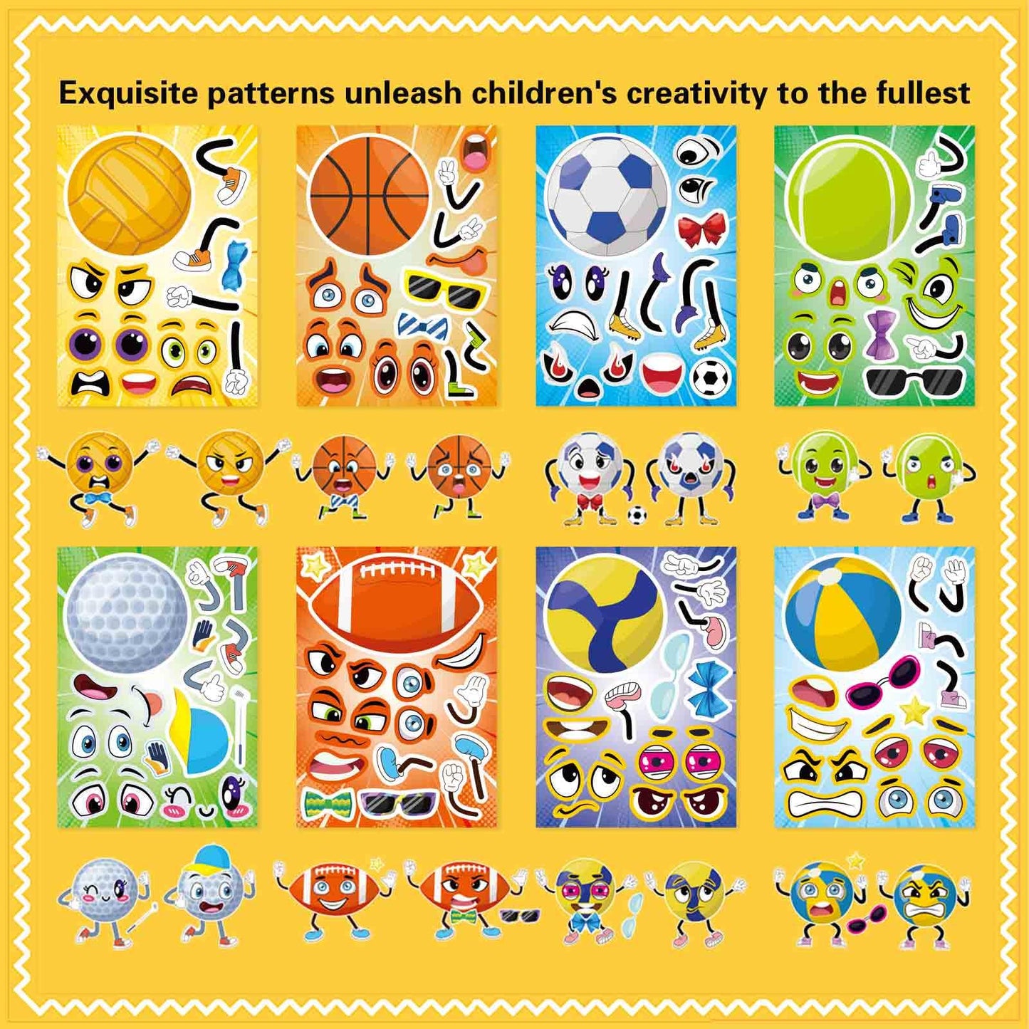 DUJAA 24 PCS Sport Ball Stickers for Kids - Mix & Match Sheets