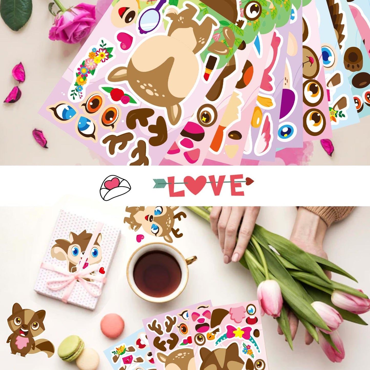 DUJAA 27 Sheets Valentine Stickers for Kids – Make Your Own Face Sticker Crafts