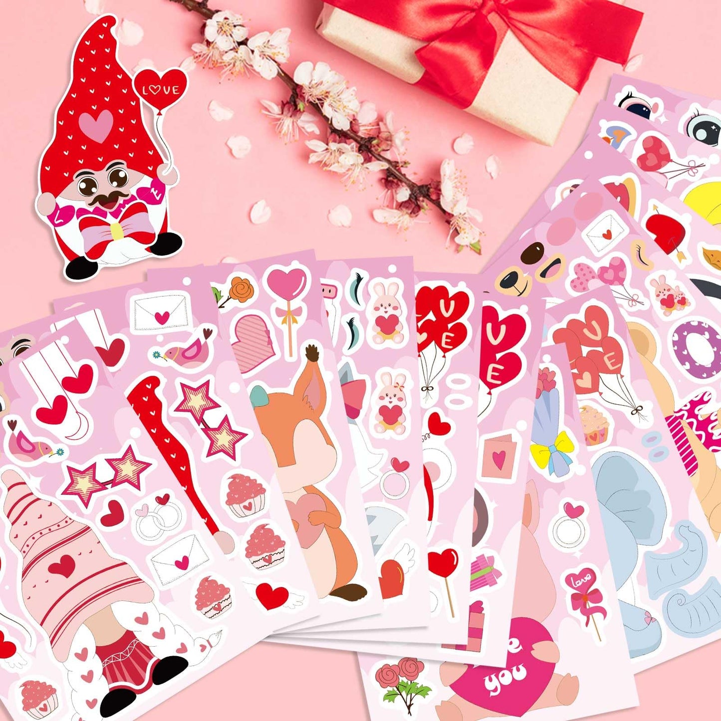 DUJAA 36 PCS Valentine's Day Stickers for Kids | 12 Designs Bear, Penguin, Elephant & More
