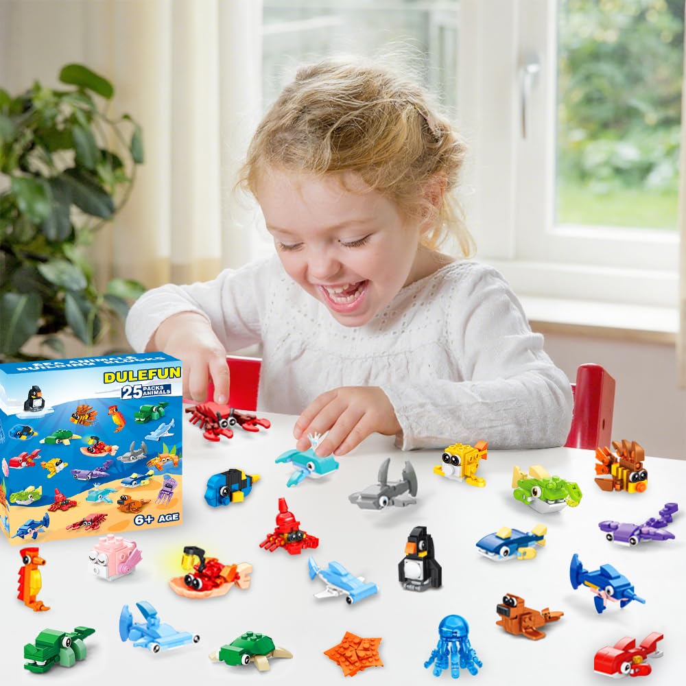 DULEFUN 25pc Marine Animal Building Blocks – Party Favors & Classroom Prizes