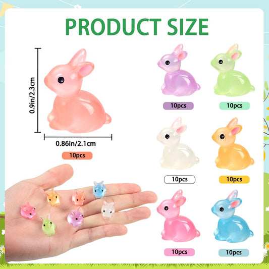 DULEFUN 70pcs Easter Luminous Mini Resin Bunnies – Glow in the Dark Decor