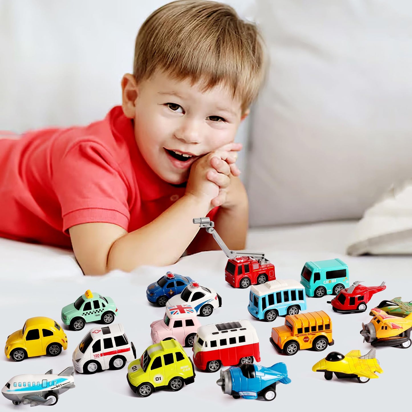 DUNRIOG 18-Pack Pull Back Cars & Airplanes – Mini Die-Cast Toys for Kids