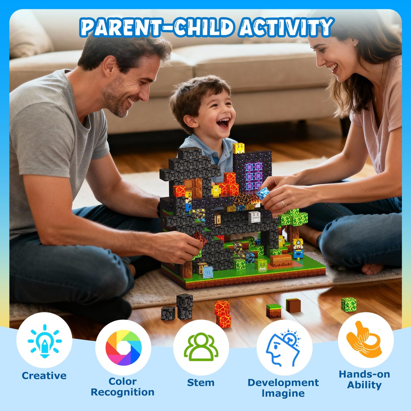 DUSFAN 300PCS Magnetic Blocks – 0.8in Building Cubes for STEM Play, Ages 3-12