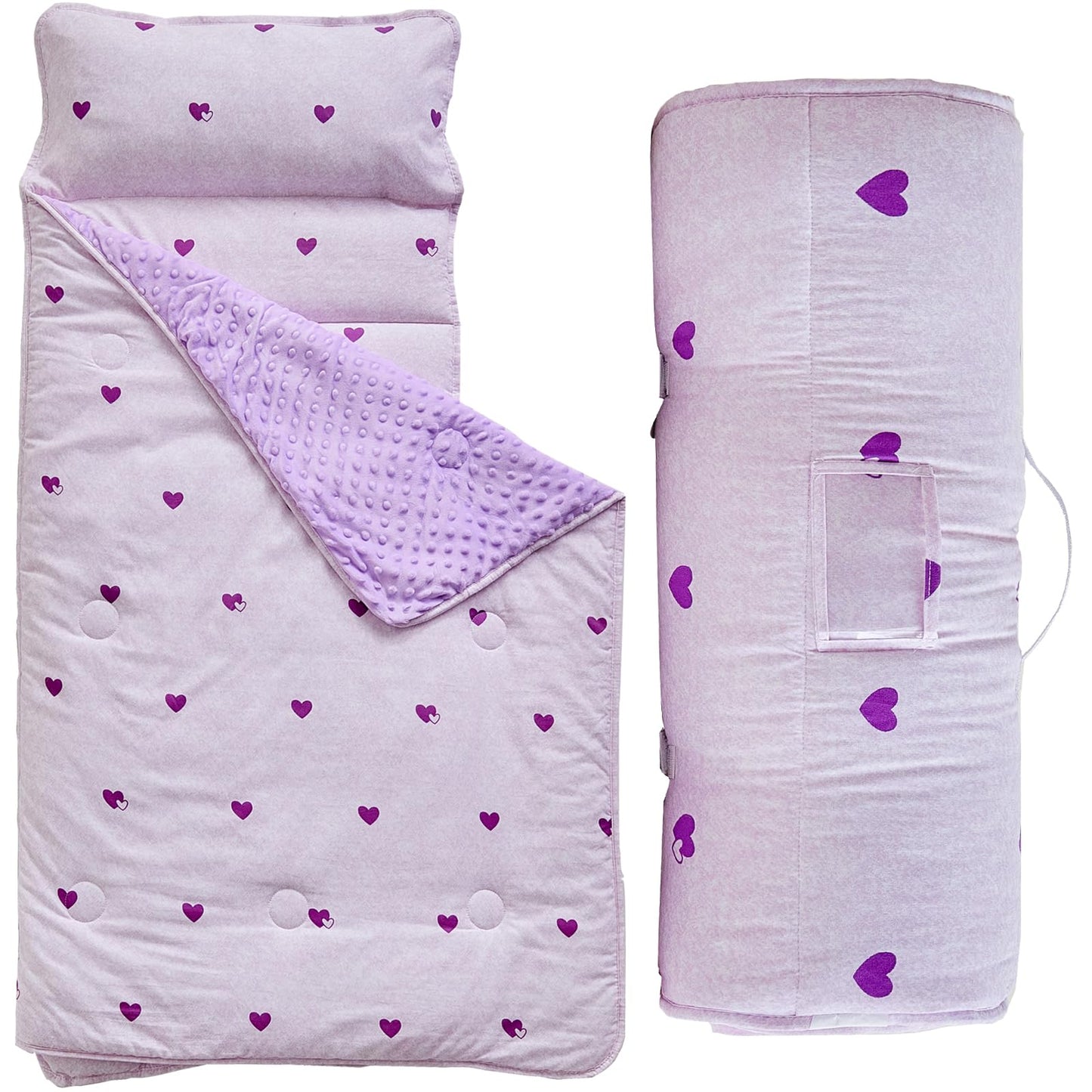 DuShow Toddler Nap Mat with Pillow & Blanket – Purple Heart Slumber Bag for Girls