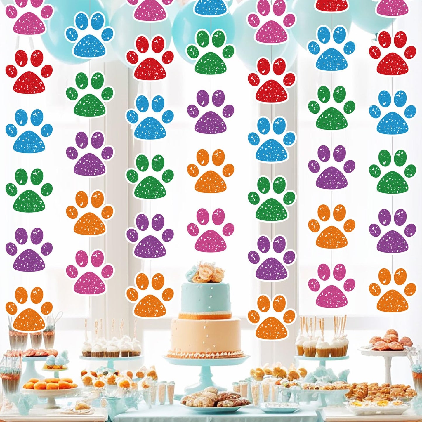 Duraaamo 8-Pack Paw Print Paper Garland for Birthday & Baby Shower