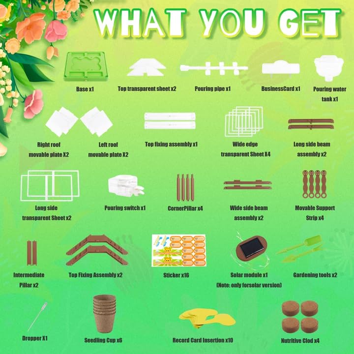 DUYOYU Kids Plant Growing Kit – Greenhouse, Upgraded Irrigation & Grow Light (Solar Green)