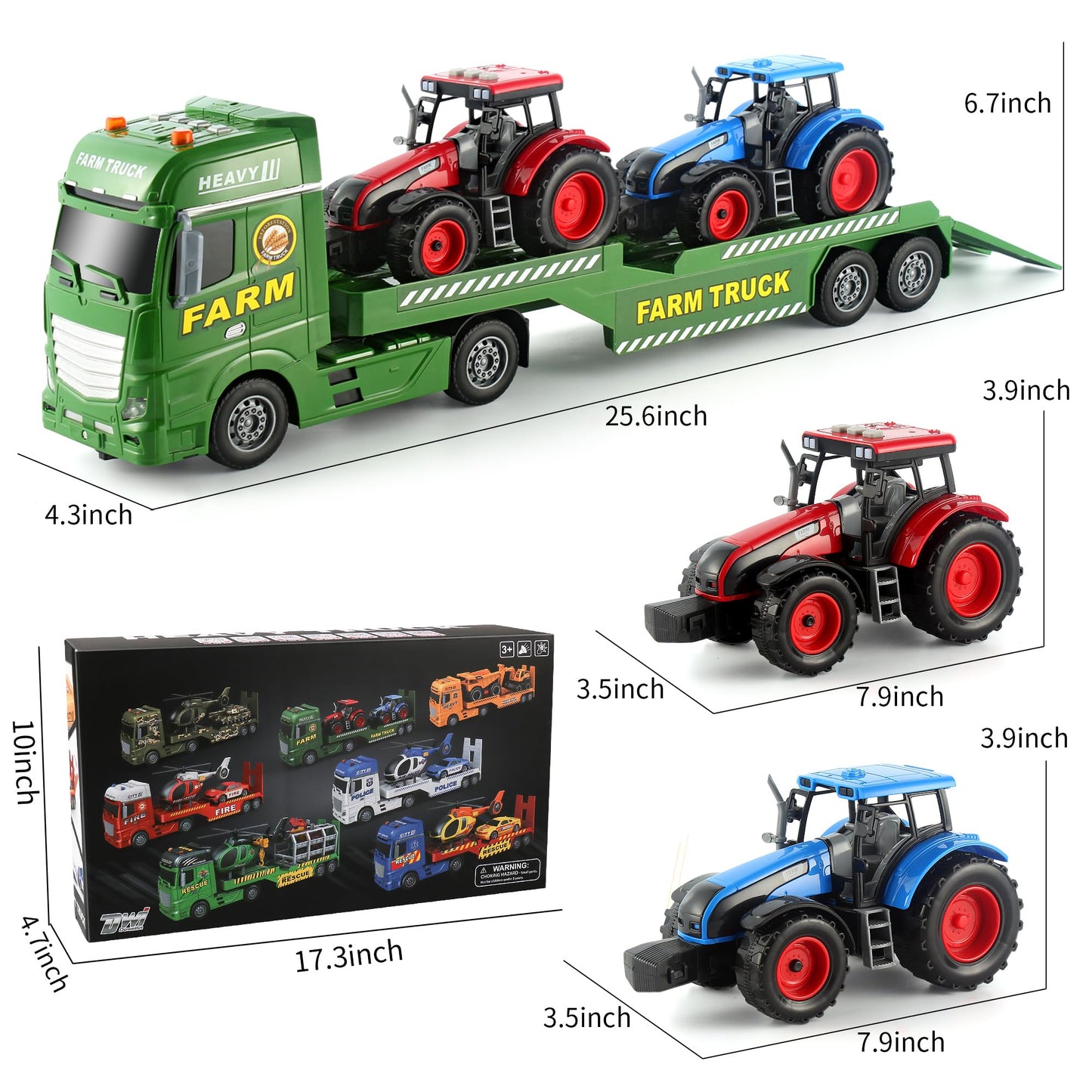 Dwi Dowellin Large Flatbed Semi Truck Toy – 3-in-1 Farm Vehicles for Kids 1–6
