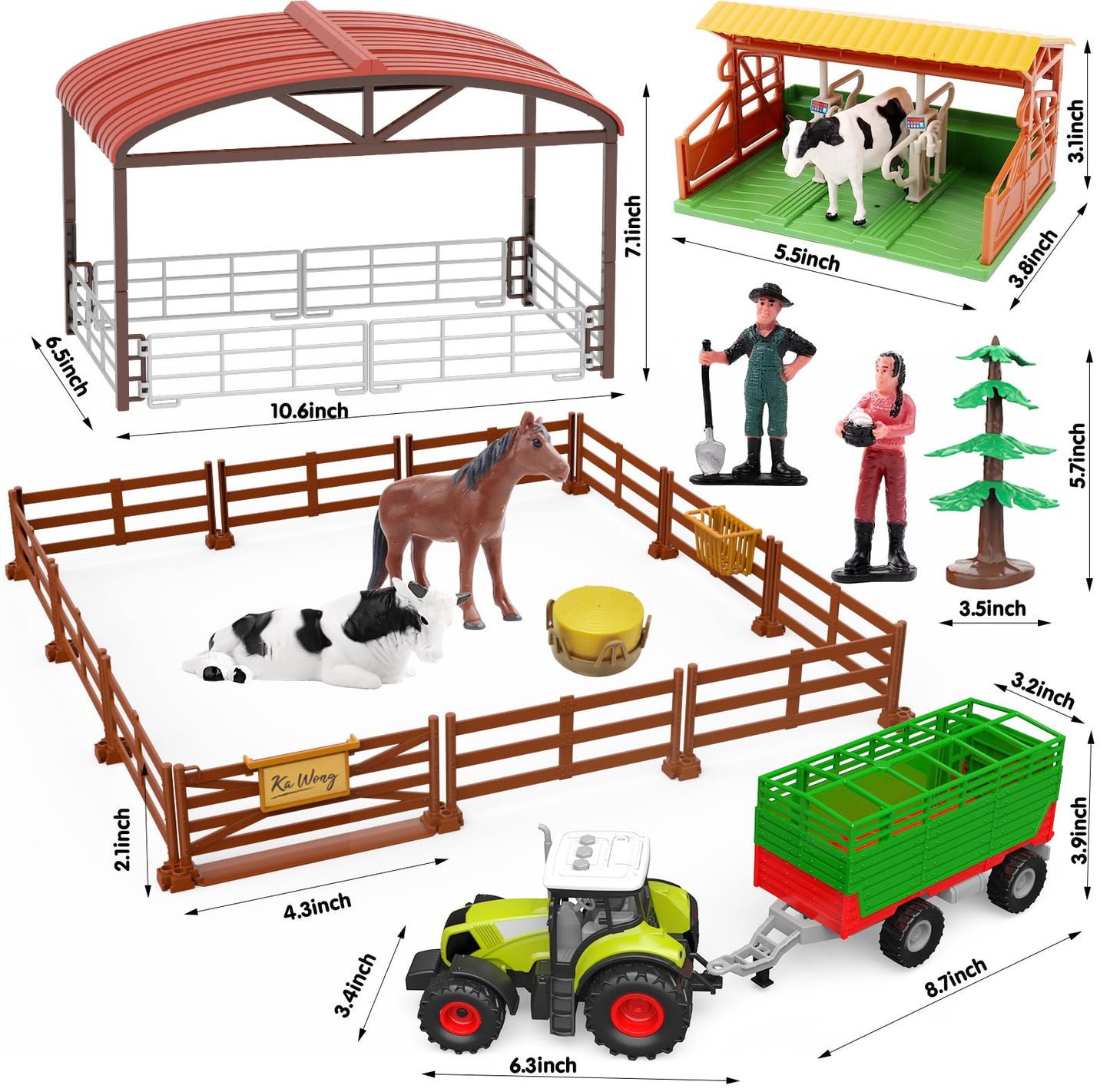 Dwi Dowellin Farm Animal Toys Set – 69-Piece Farm Playset with Tractor and Trailer for Kids 3-12