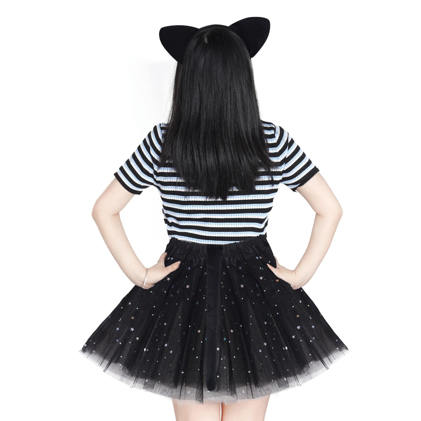 Dxhycc Black Cat Costume Set for Kids — Ears Headband, Tail, Bow Tie, Face Stickers & Sparkling Tutu (2–8 yrs)