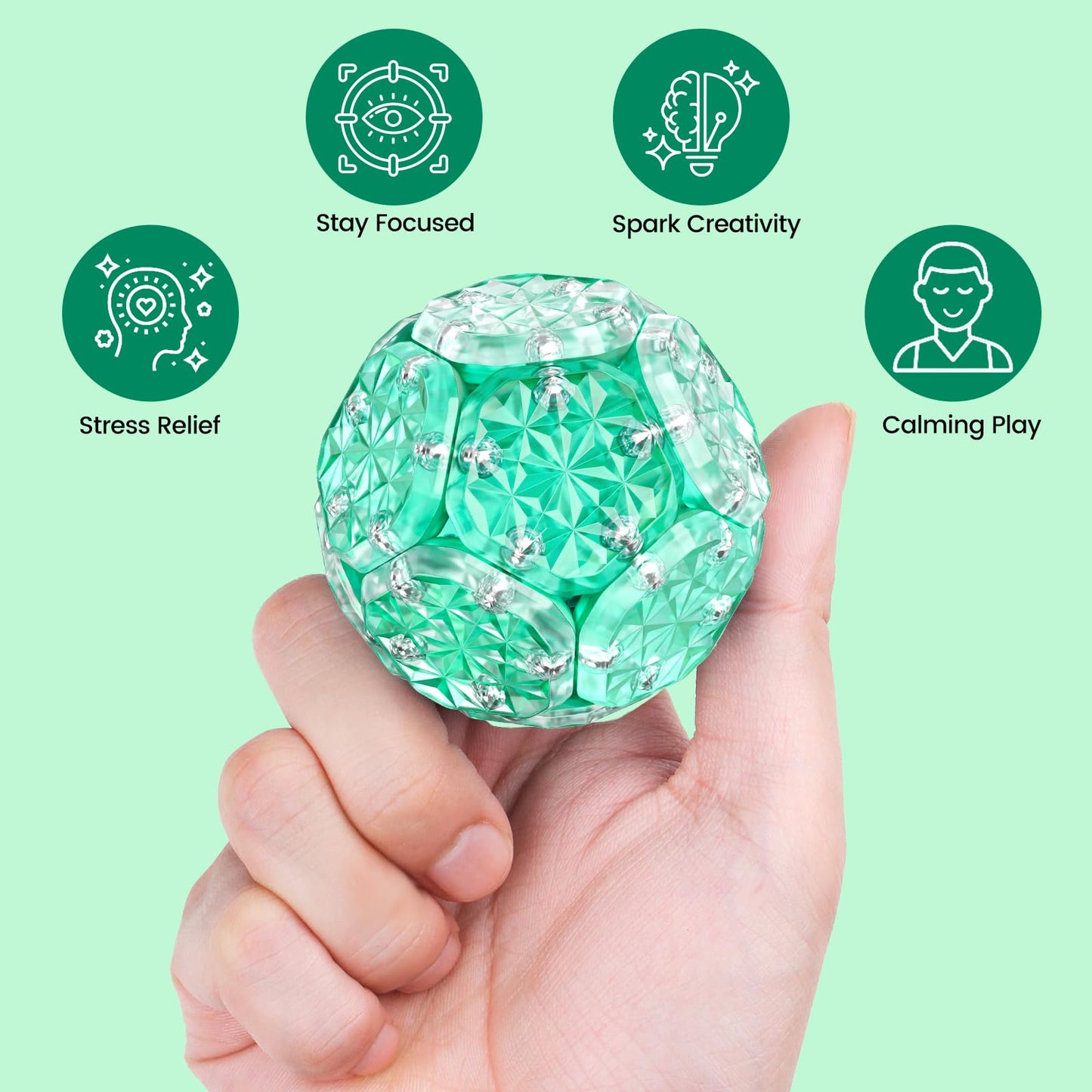 DYRDM Magnetic Fidget Sphere 12‑Piece Set (Green) | 200+ Combinations | Desk Toys