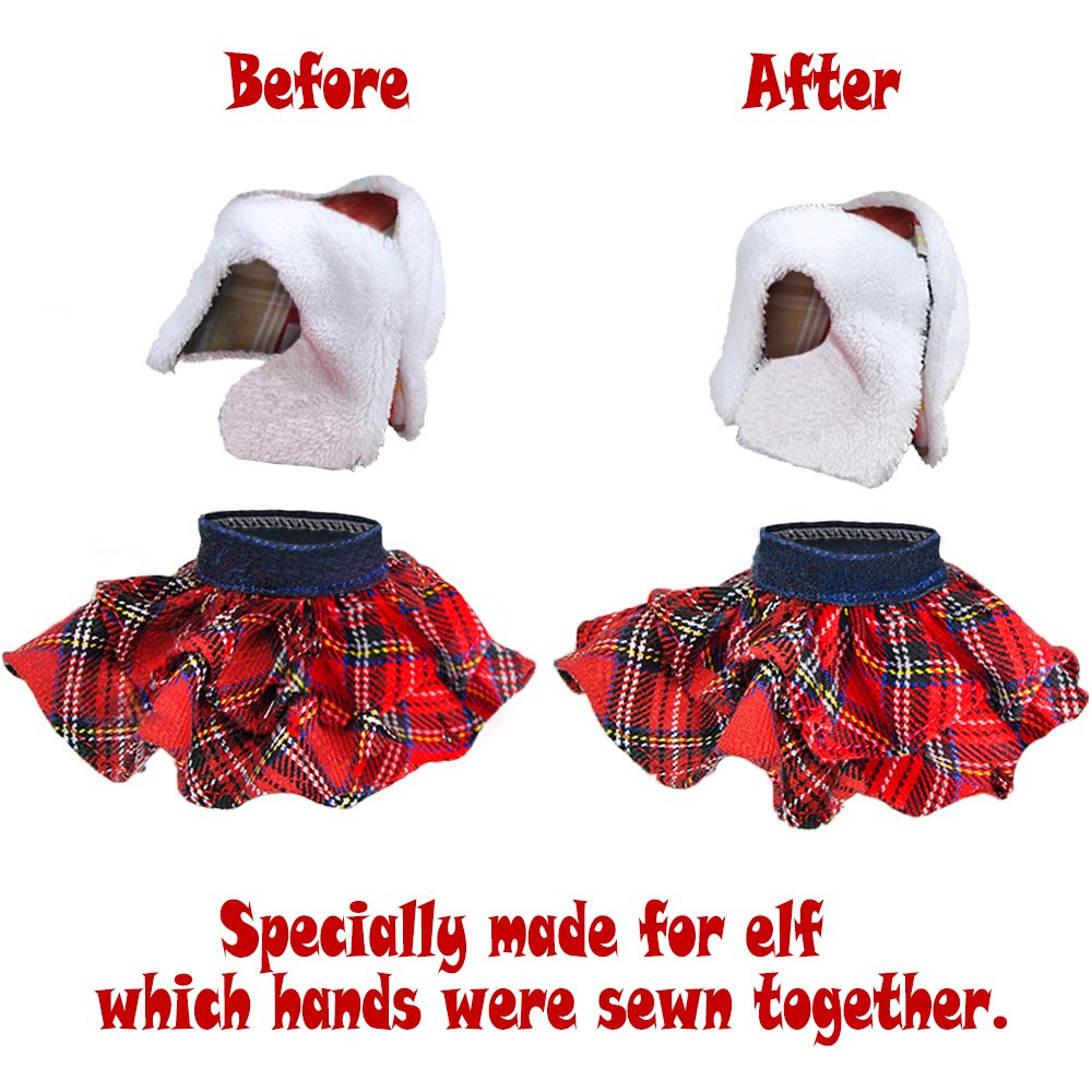 E-TING Santa Fluffy Vest & Plaid Skirt for Elf Doll – Christmas Outfit