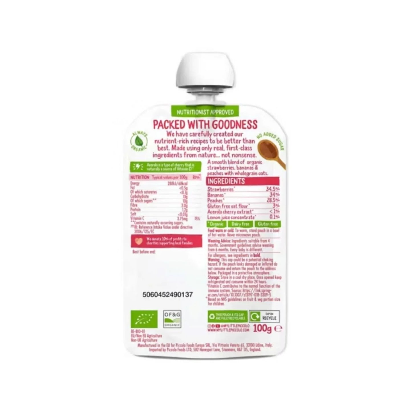 Piccolo Organic Strawberry Banana & Peach 4+ months 100g