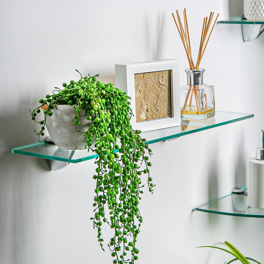 60cm Rounded Floating Glass Shelf with Black Fixings