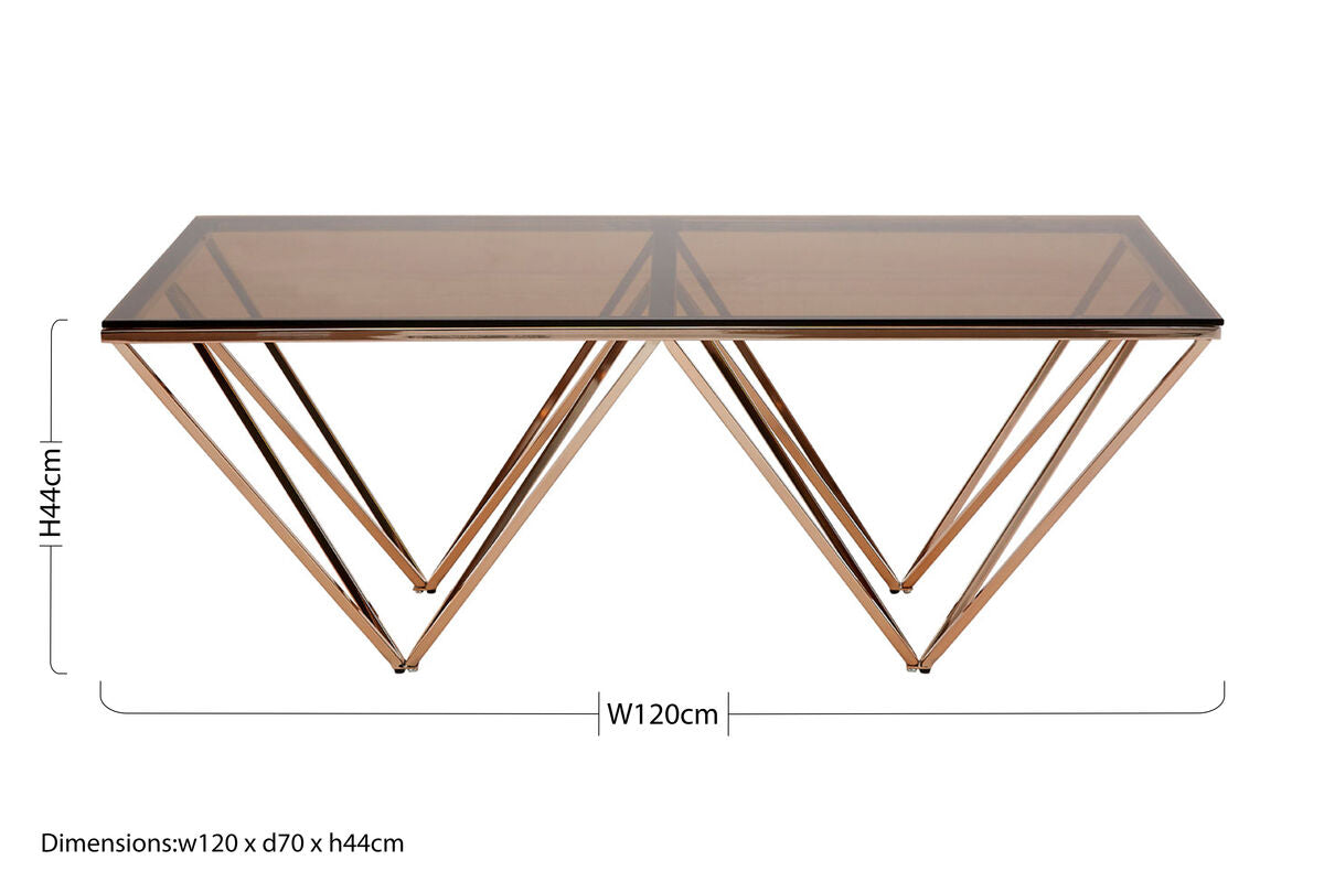 Allure Amber Glass Coffee Table with Champagne Finish Base