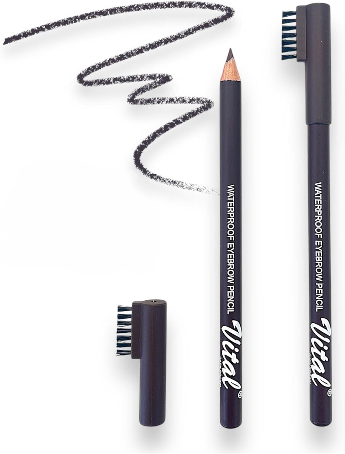 Vital Natural Definer Eyebrow Pencil With Brush - Waterproof & Long-Lasting Precision for Flawless, Natural-Looking Brows (Dark Brown, Brown, Black)