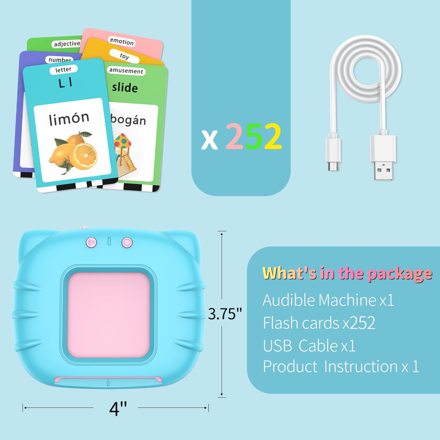 Eaever Bilingual Talking Flash Cards – 520 Spanish-English Sight Words for Kids 2-6