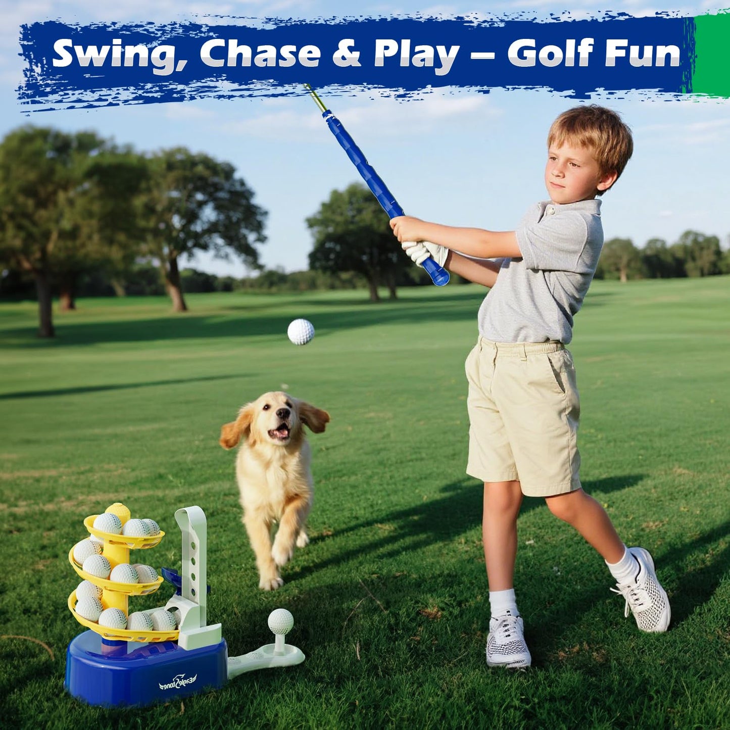 EagleStone Toddler Golf Set with Foot Pedal Launcher – Kids Golf Toy for Ages 3-8