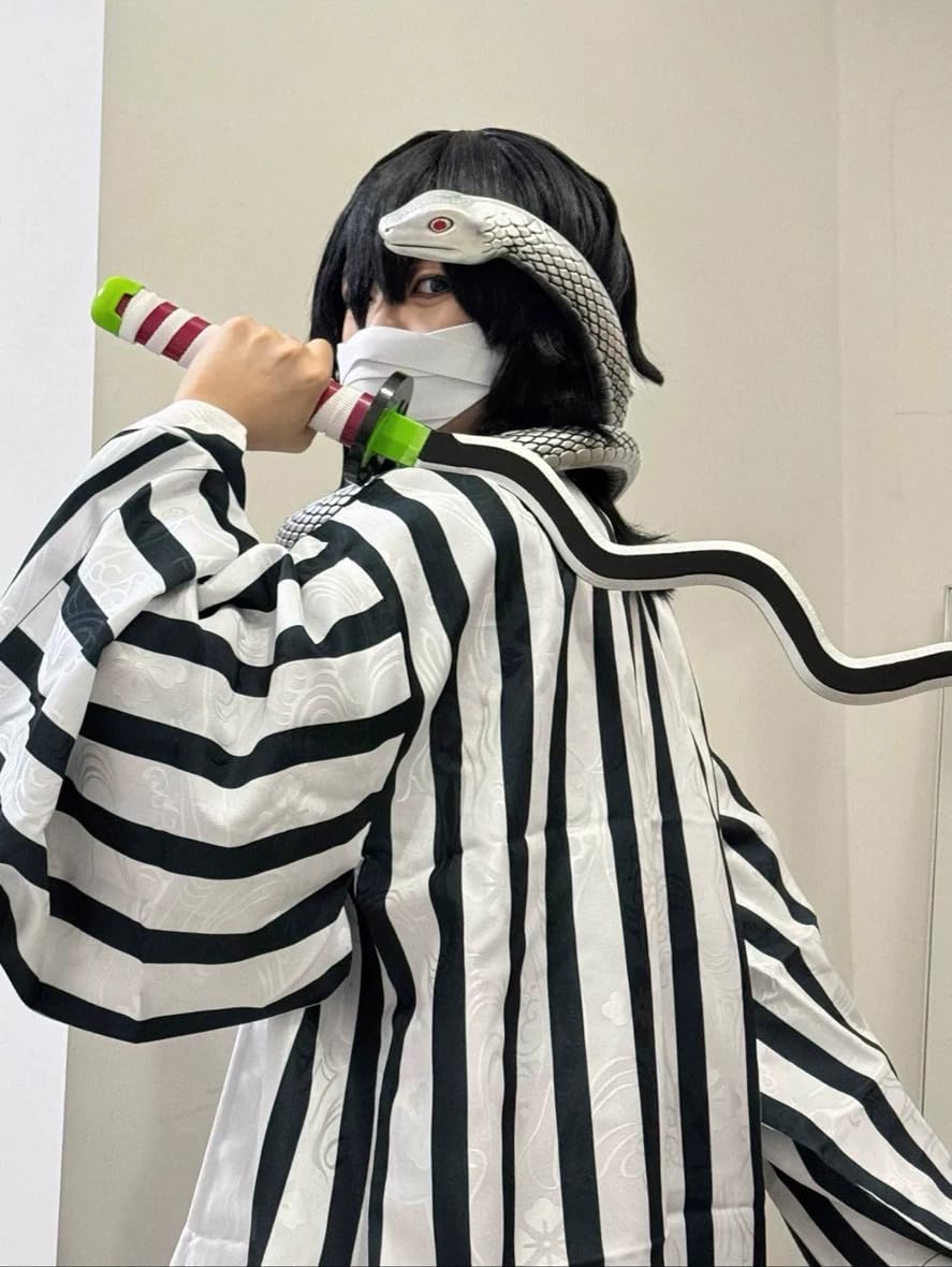 Ealipoi Obanai Iguro Mask + Snake Prop Cosplay Set – White Obanai Iguro | 2PC