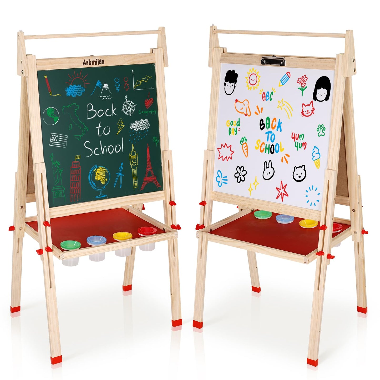 EAQ Easel for Kids – Height Adjustable Wooden Art Easel with Whiteboard, Chalkboard & Paper Roll Holder
