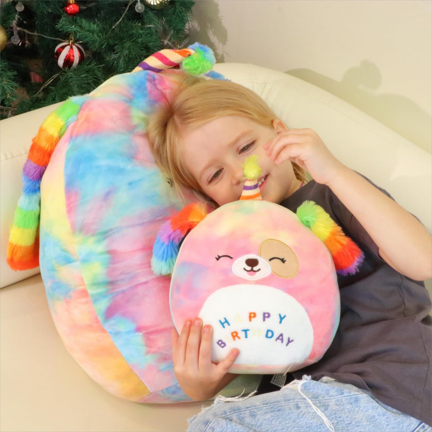 Easfan 8'' Rainbow Birthday Dog Plush Pillow – Cute Plush Toy & Birthday Gift