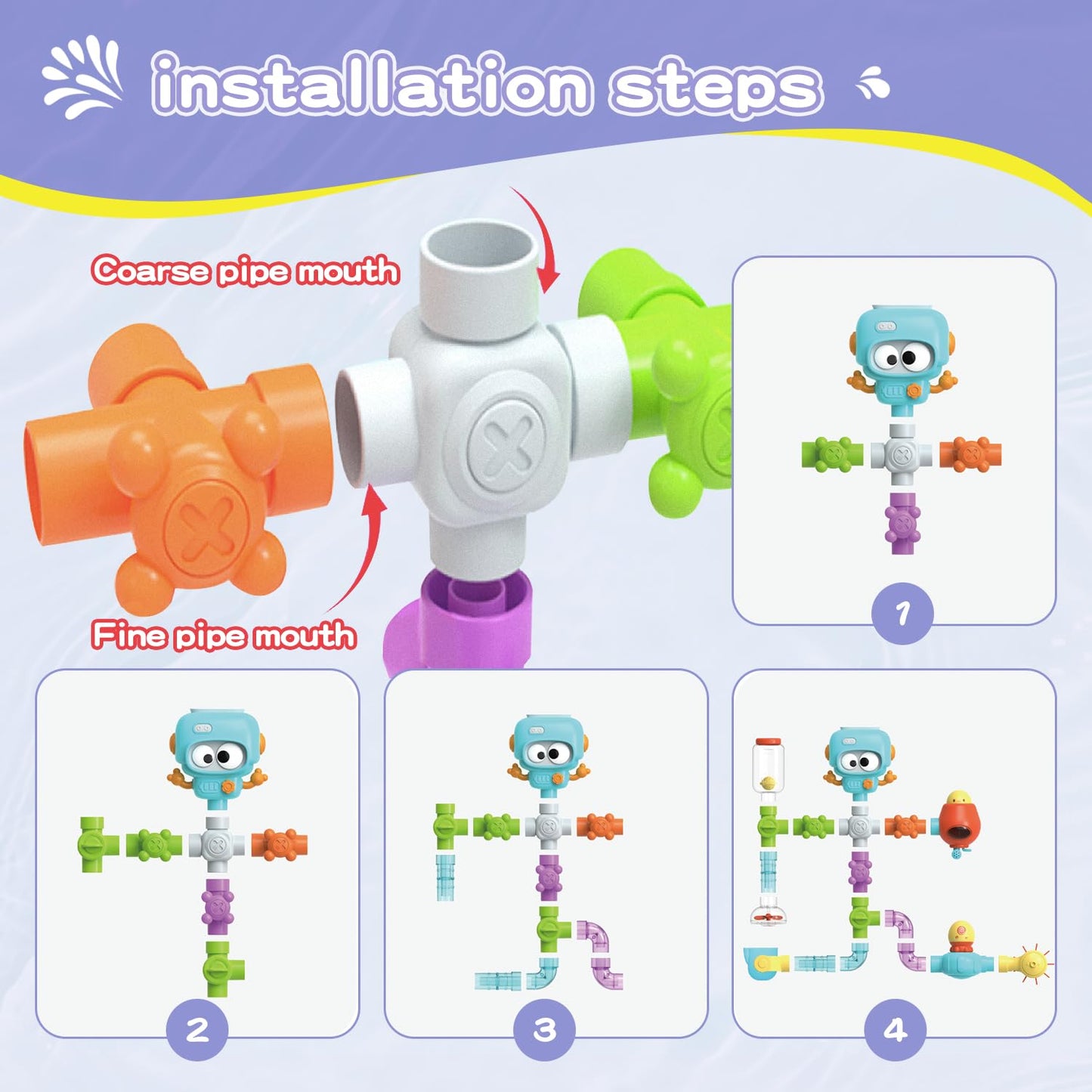 EazierWizter STEM Building Bath Toys for Kids 3-8 | DIY Water Pipe Assembly Kit with Suction Cups