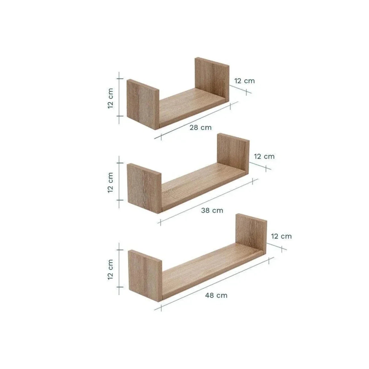Tutti Bambini Modena Set of Three U-Shaped Wall Shelves - Oak