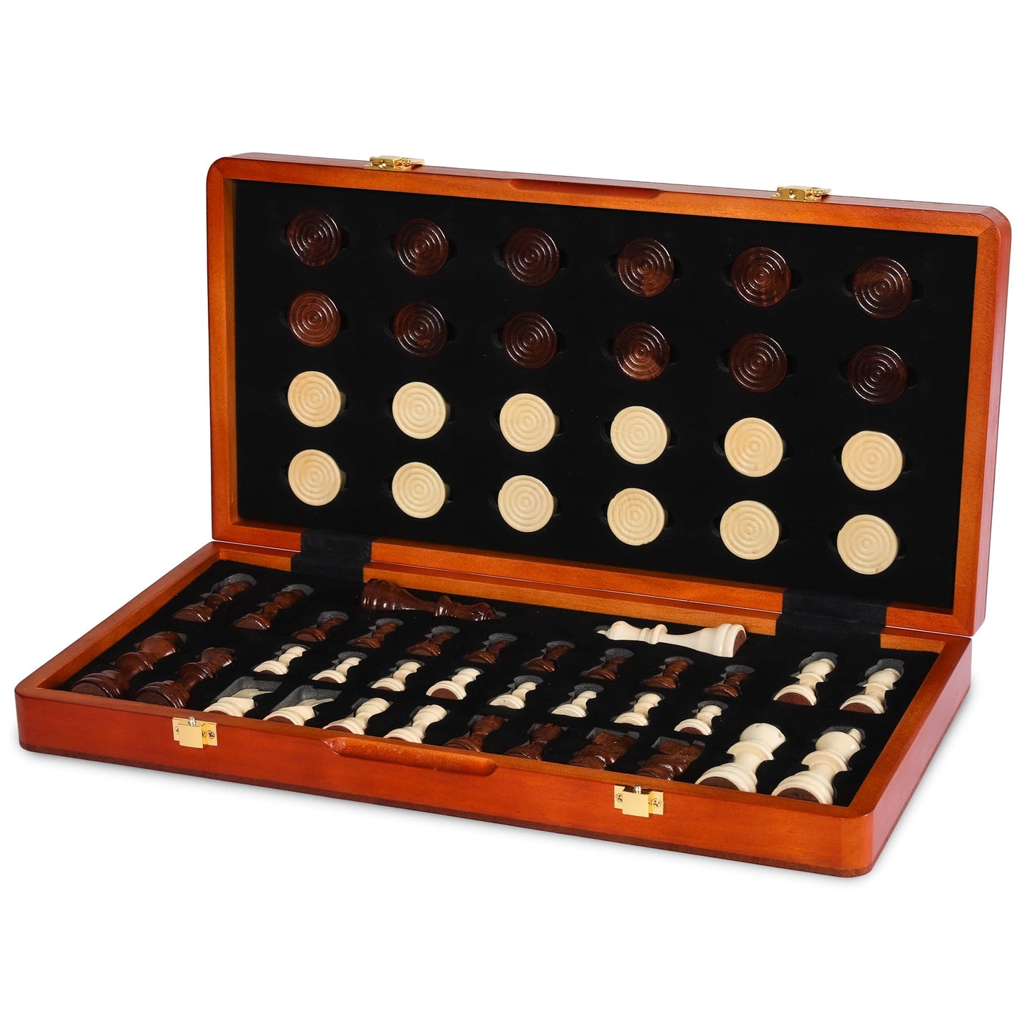 ECOCRAFTER 15'' 2-in-1 Magnetic Chess & Checkers Set – Foldable, Extra Queens, Storage Bag
