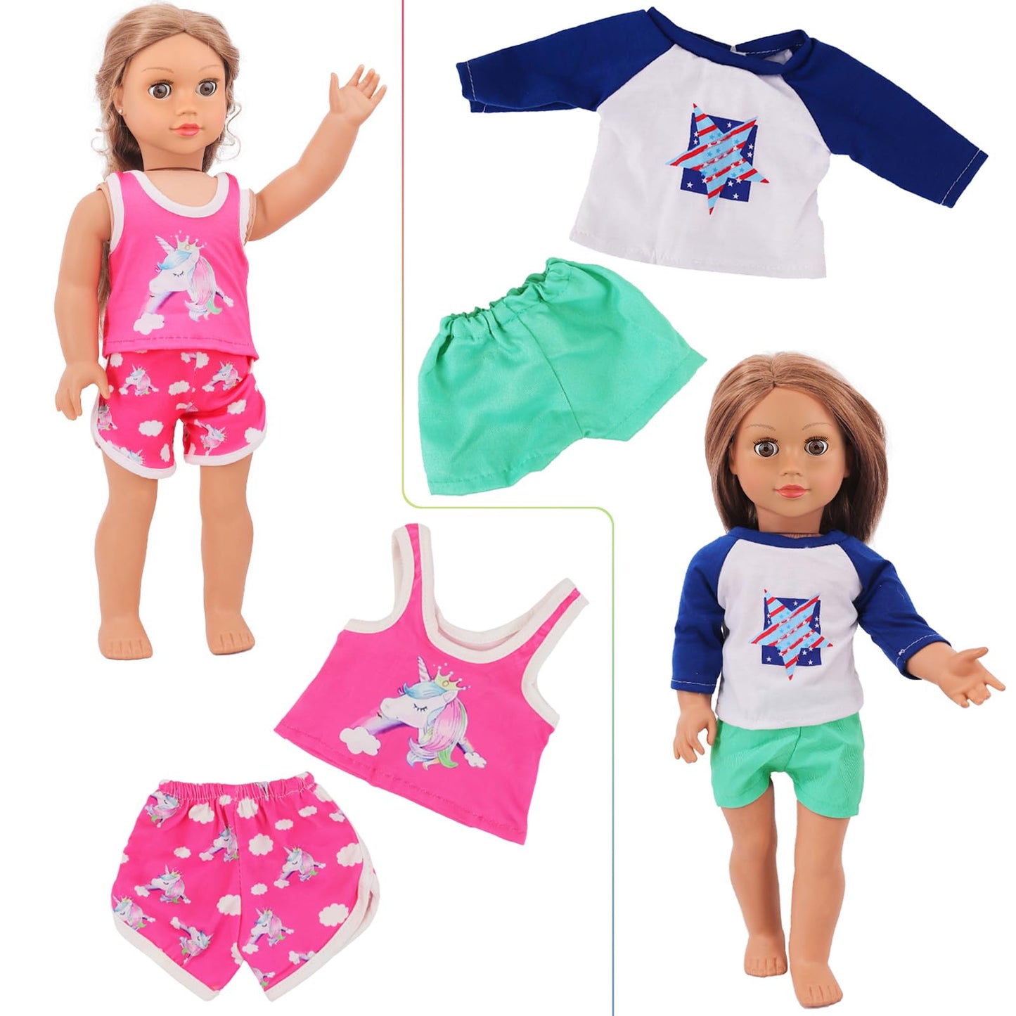 Ecore Fun 10 Sets American 18-Inch Doll Clothes – 18 Outfits for 18-Inch Dolls