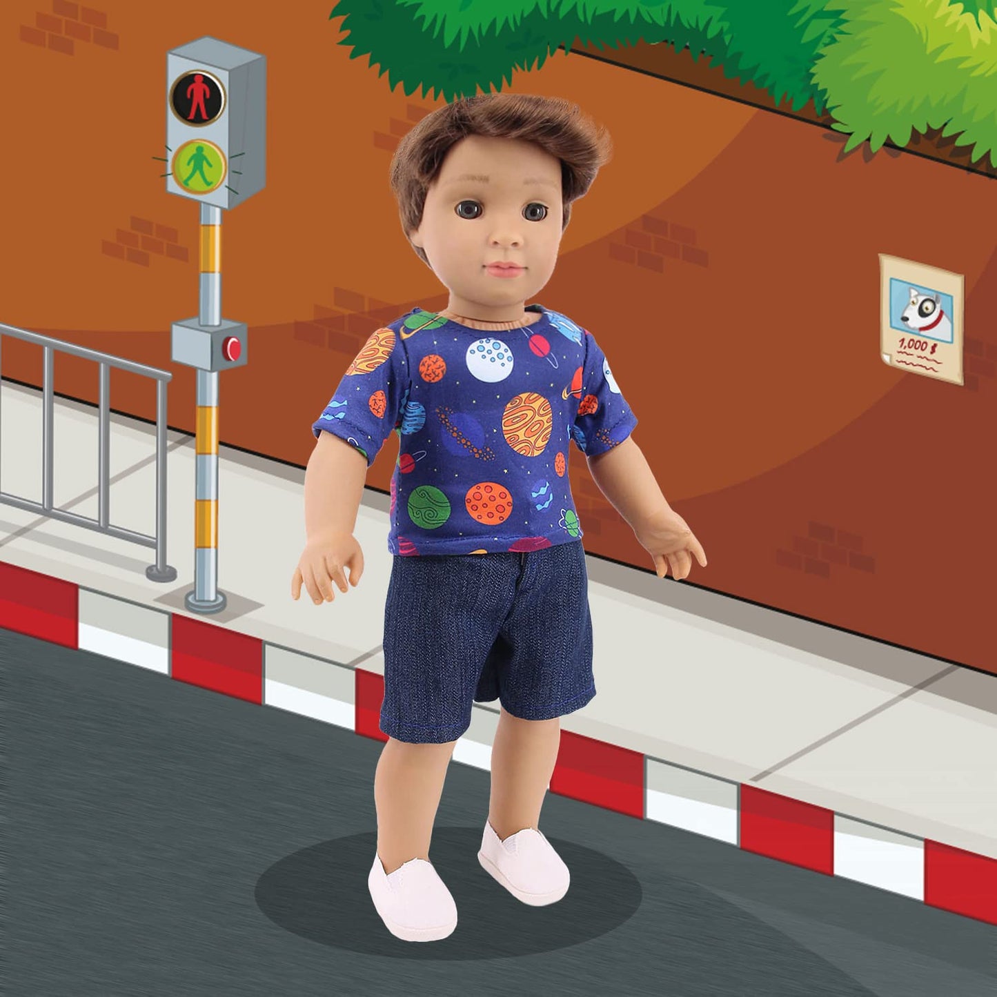 Ecore Fun 5 Sets Boy Doll Clothes + 3 Shoes for 18-Inch Dolls | Safe, Imaginative Dress-Up Gift