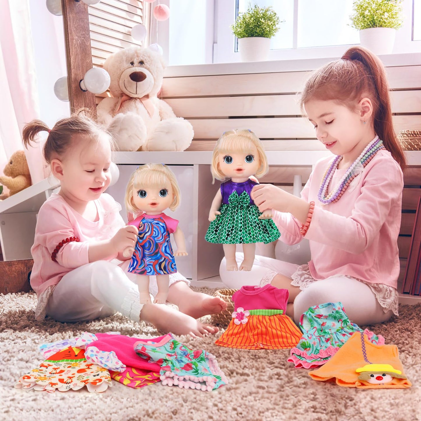 ECORELF Alive 10-Set Doll Clothes for 10-12 Inch Dolls | 2 Onesies + 8 Dresses