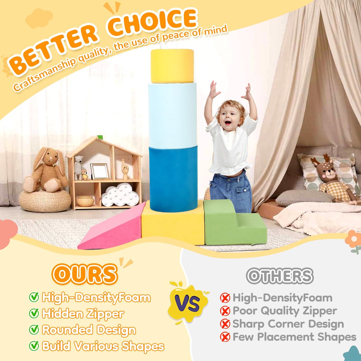 edbuosy 7-Piece Toddler Climbing Blocks – Soft Velvet Foam Indoor Play Set
