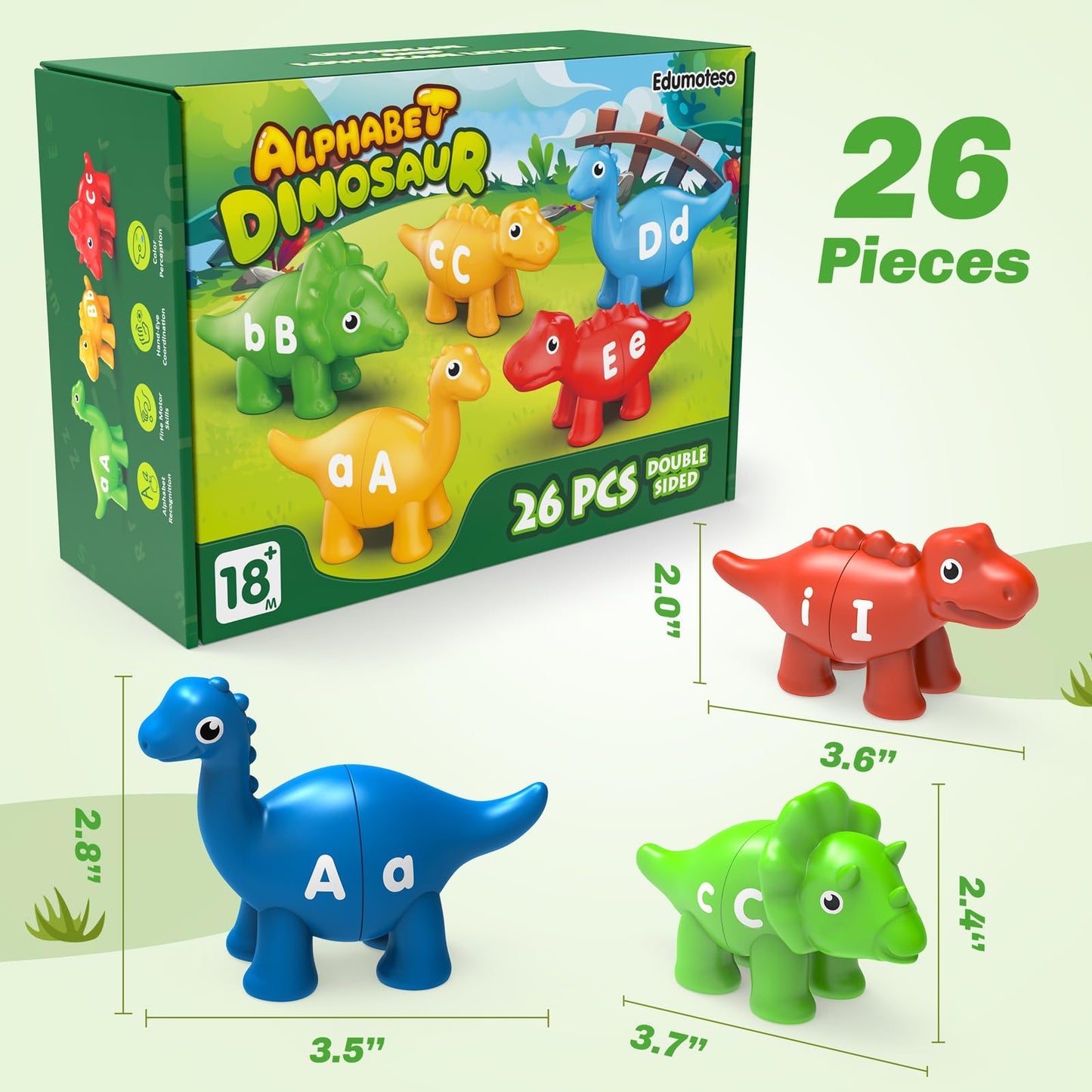 Edumoteso 26PCS Dinosaur Alphabet Learning Toys for Kids 3-5 – Uppercase/Lowercase ABC Match