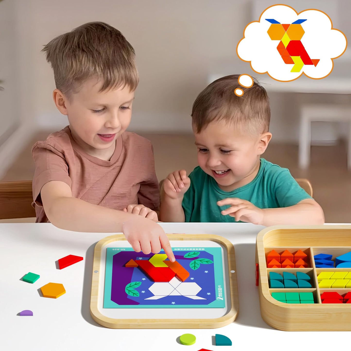 edutree Wooden Magnetic Pattern Blocks Set – 288 Pieces with Cards for Ages 4-8