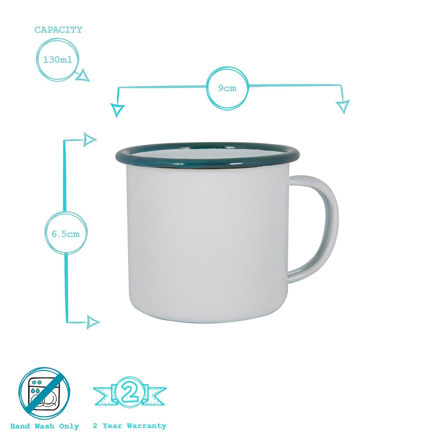 375ml White Enamel Mugs - Pack of Six